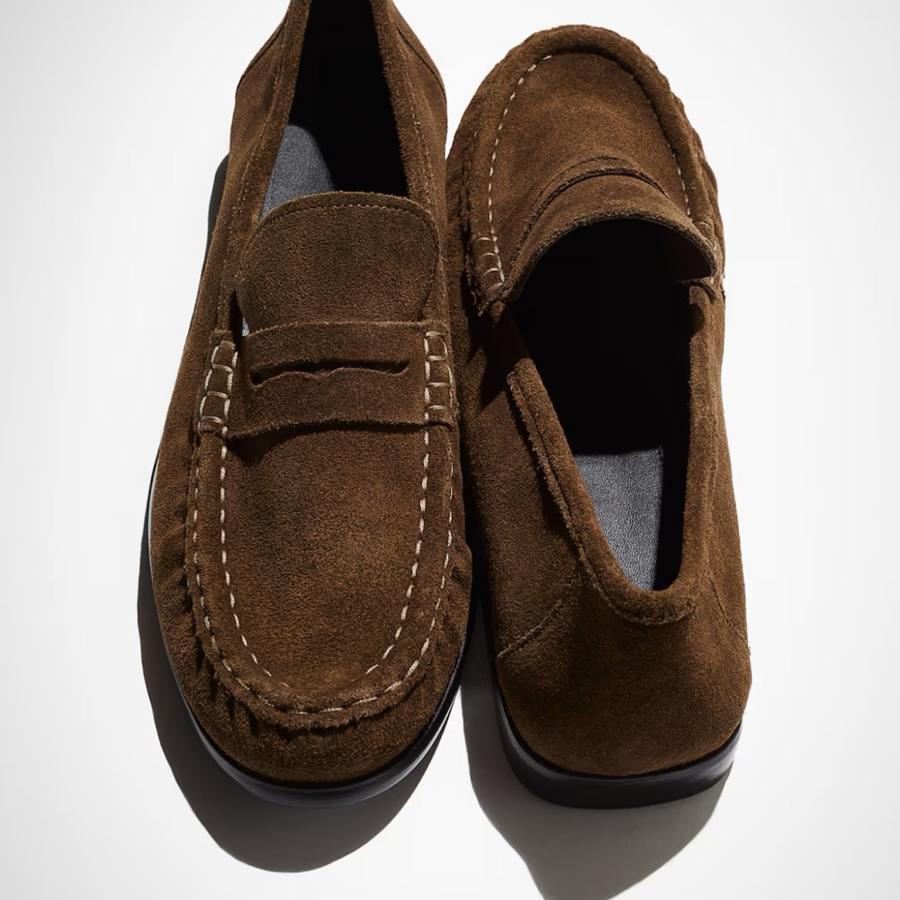 H&M Brown Suede Penny Loafers Flats